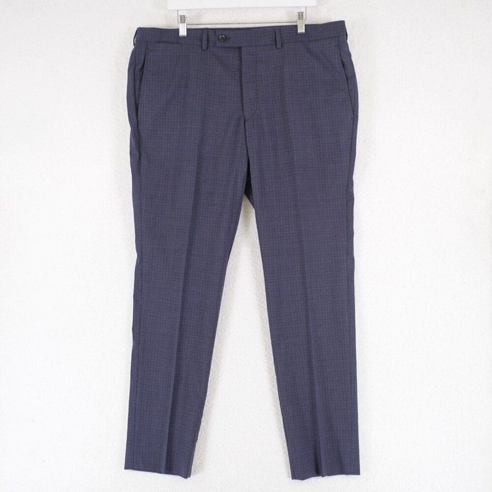 Ted Baker London Italian Fabrics Dress Pants Jay Ct Blue Brown Check 40/33 Mid R
